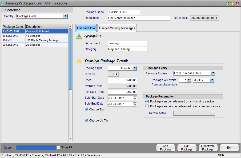 Insight Software Management Tanning Packages Screen Shot