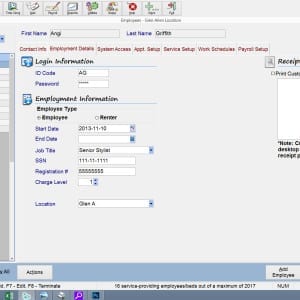 employee - details screen of spa management software