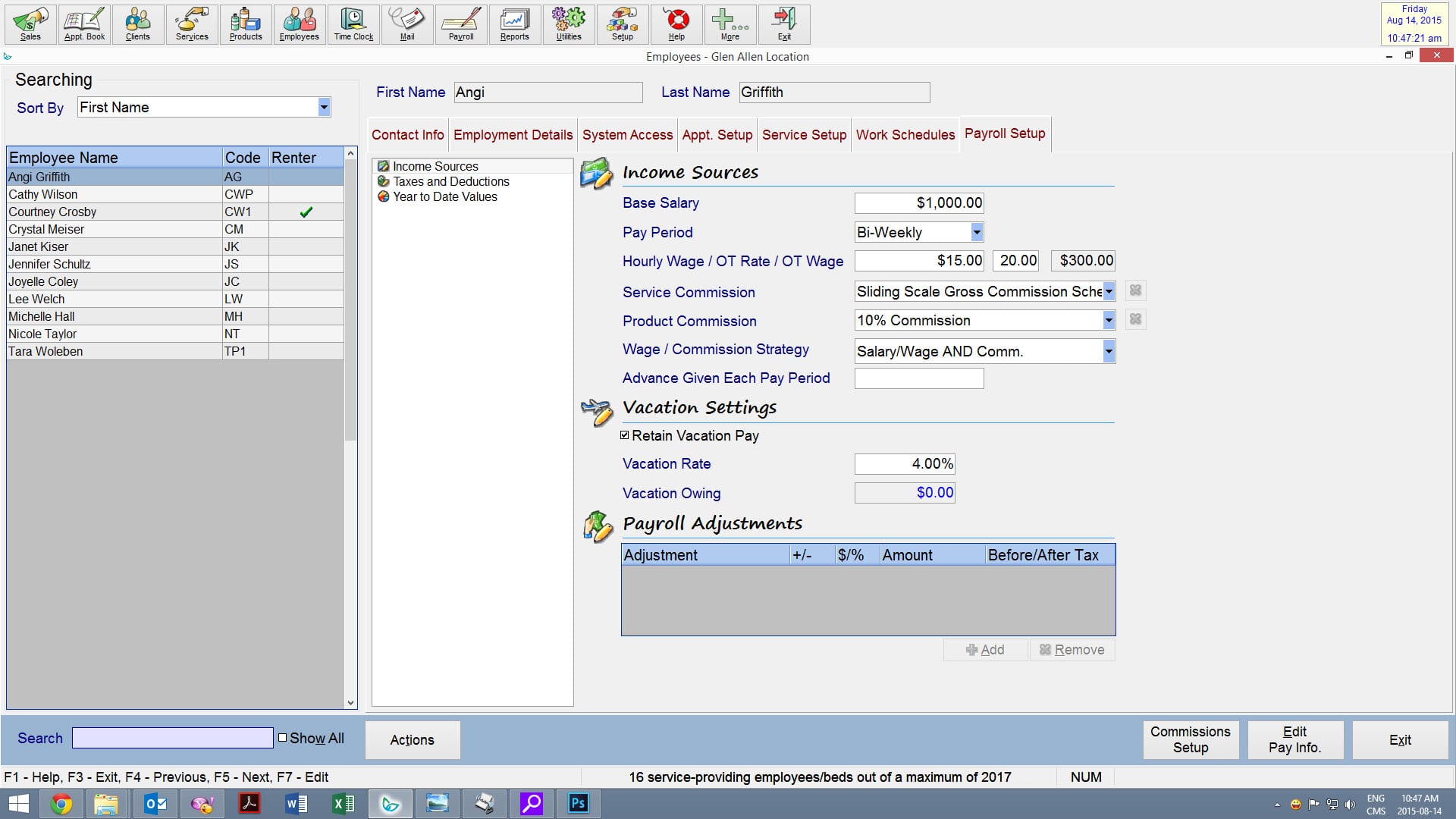 employee - payroll set up screen shot insight software